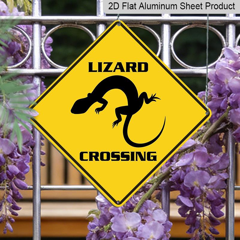 

2D Flat 1pc, Lizard Crossing Warning Sign - Heavy-Duty Metal Yellow Lizard Caution Sign with Black Lizard Silhouette, Wall-Mounted for Fence, Yard 20*20cm