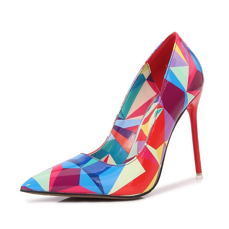 

Новые сексуальные туфли на высоком каблуке для девушек женские тонкие каблуки острый носок большой размер универсальный цвет клетка клубная женская обувь 46