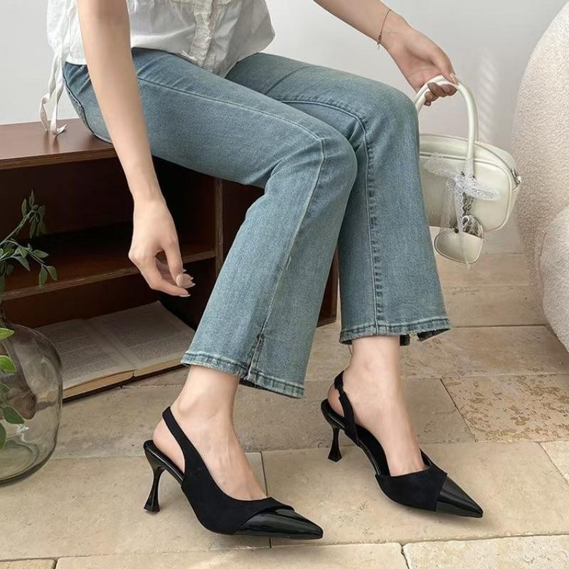 Fashion French High Heels Pink Toe Sandals Fairy Shoes 2025 Spring and Summer Stitching Skirt Pointed Shoes Single Shoes