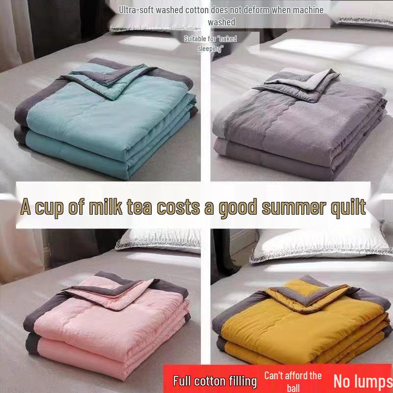 Machine-Washable Cotton Quilt – Cool, Lightweight Summer Quilt for Kids and Dorms, Single/Double, Suitable for Spring to Autumn.