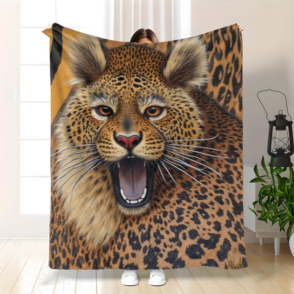 Luxury Leopard Print Blanket - Faux Fur Texture Soft Indoor Throw