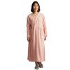 MY Double Gauze Pajama Long with Soft and Gentle On the Skin [KISS LIFE] Dress, Sleeves, Pockets, Embroidery, Fluffy, All-Season Loungewear, (L, Pink)