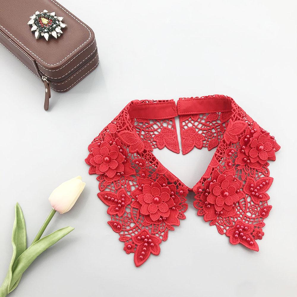 Fashion Multi-Color Hollow Out Lace Beaded Detachable Faux Collar Elegant Knitted Polyester Neck Accessory for Sweaters Shirt