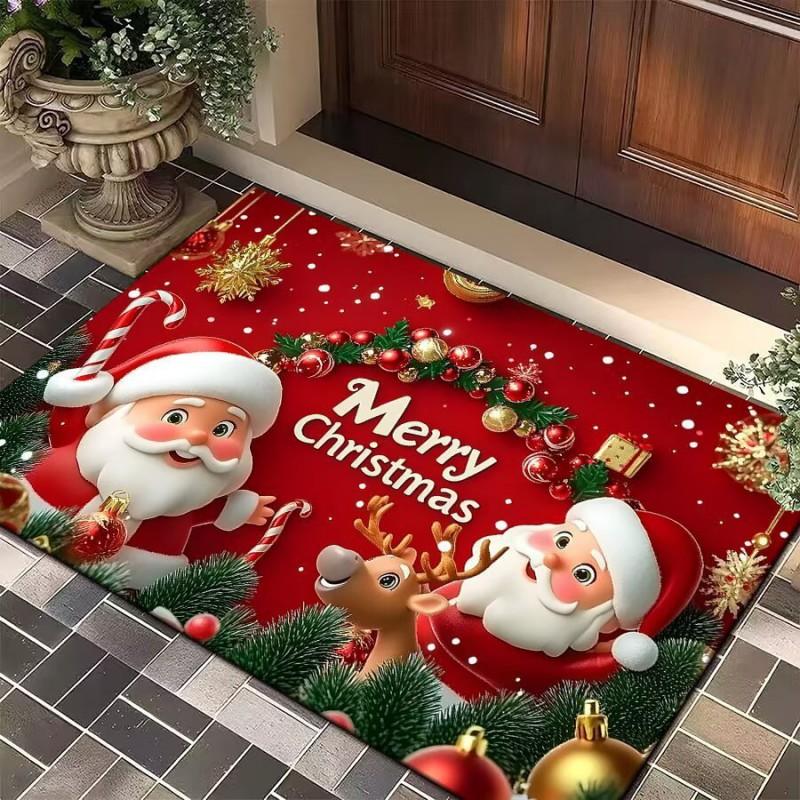 Christmas Gnome Floor Mat Entryway Bathroom Non-Slip Door Cartoon Snowflake Design Crystal Velvet Washable