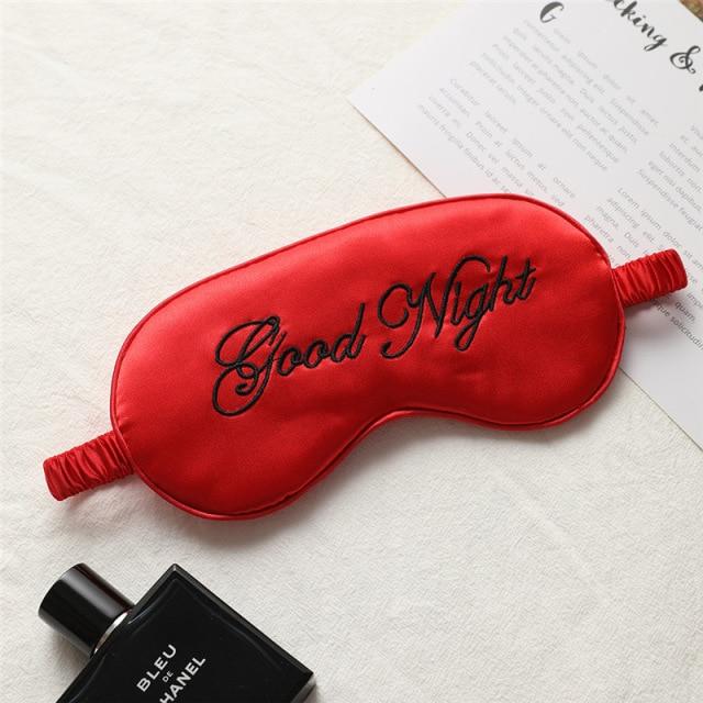 Gestickte Schlafmaske aus Seide, Einstellknopf, Reisebelüftung, Schlafmaske, Gute-Nacht-Muster, Augenklappen für Schlafmittel