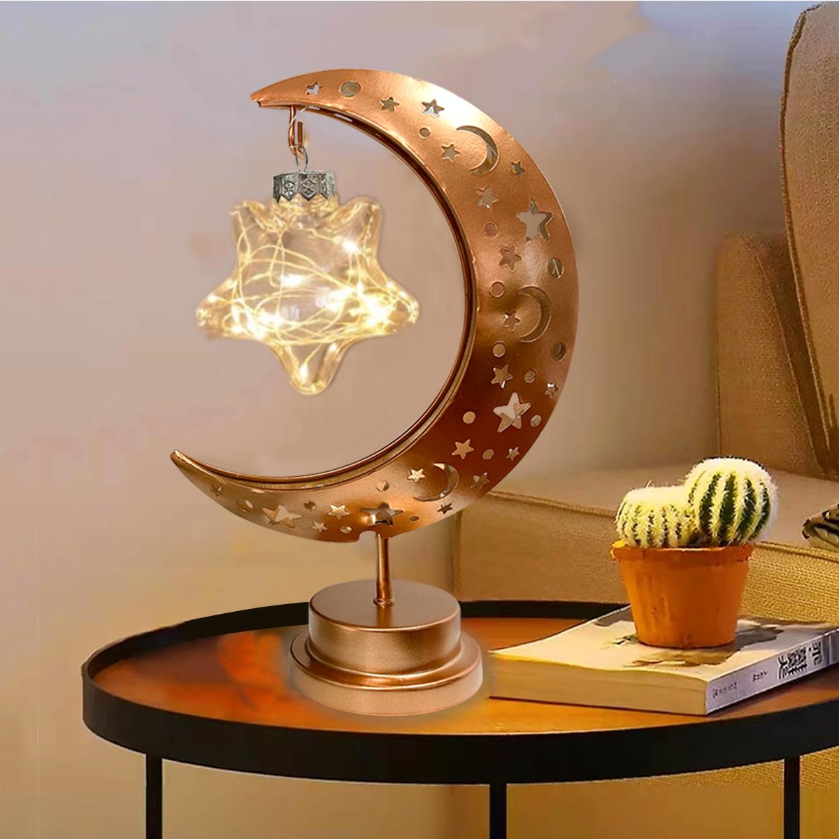 

1PC Ramadan Hollow LED Star Moon Ball Light Bedroom Festival Table Lamp Suitable For Holiday Home Partio Ambience Decoration теплим білим кольором