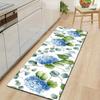 1Pcs Rustic Style Blue Hydrangea Green Leaves Non-Slip Washable Area Rug Runner for Entryway, Living Room, Bedroom & Patio