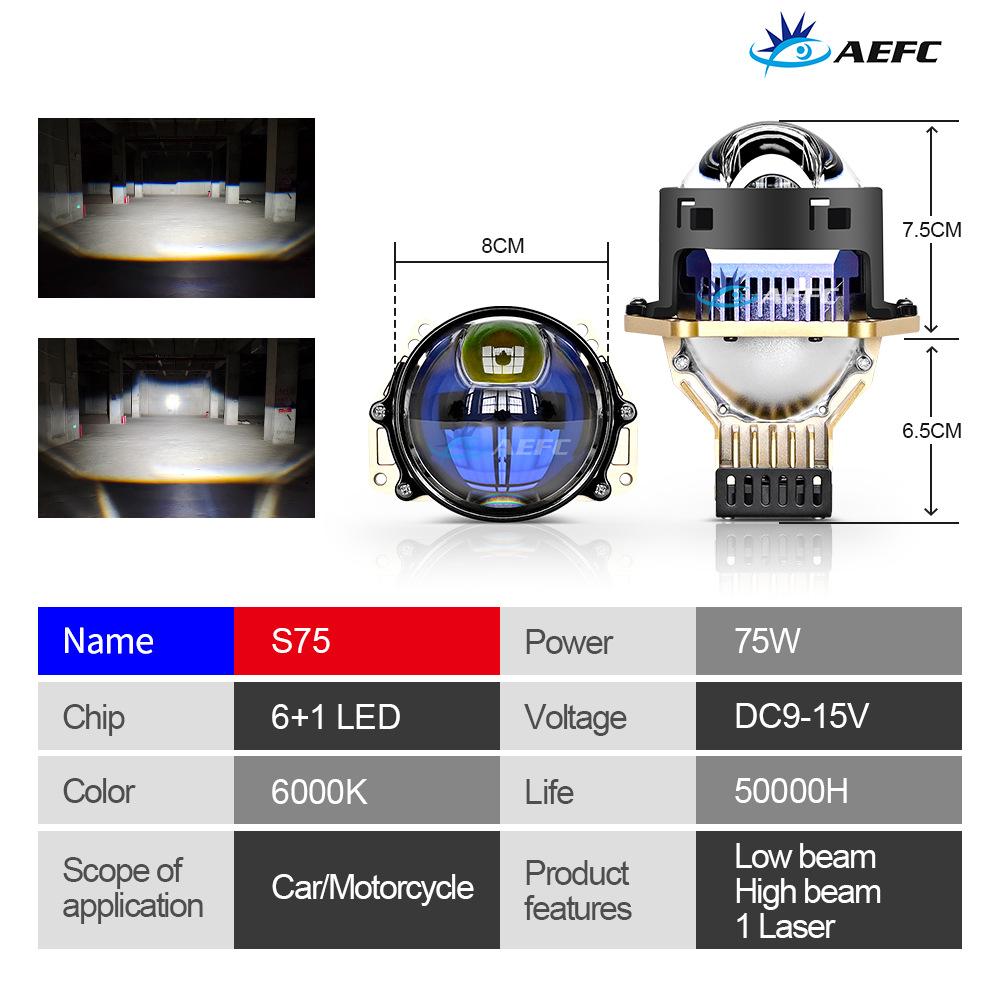 Automobile LED Headlight TIR2.5/3 Inch Lossless Double Lens H4 H7 Double Lamp Cup High Power Laser Lens