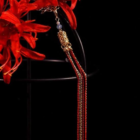 Hairpin Ancient Chinese Hanfu Inspired Simulated Flower Hairpin with Tassel Design Thick Curly Hair Wedding Accessory