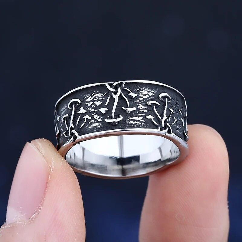Fashion Style Stainless Steel Mushroom Ring Fashion Men And Women Retro Punk Hip Hop Jewelry Ring For Man