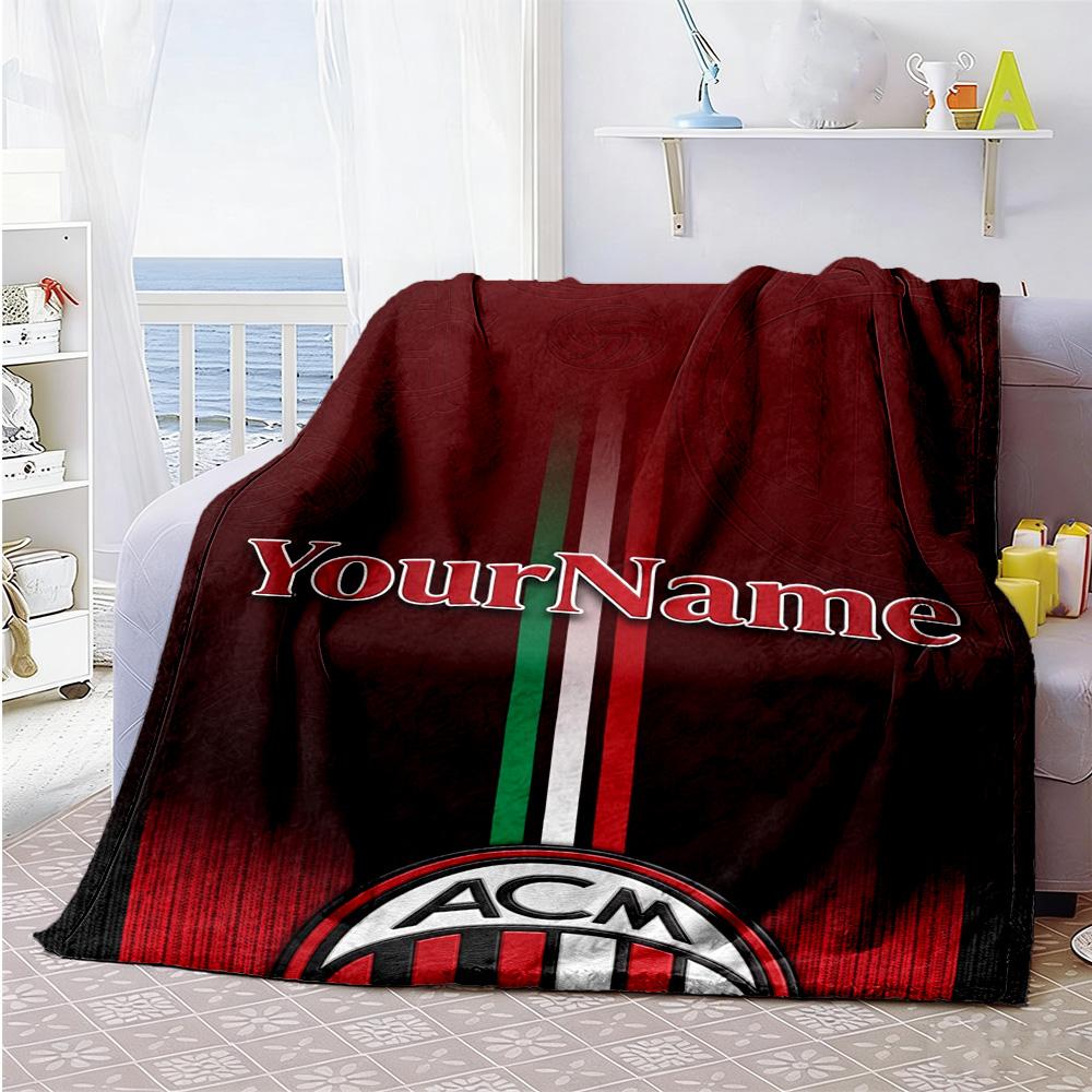 Ac Milan Personalized Name Blanket Multi-purpose Customizable Blanket Warmthful Decor Throw For Sofa Chair Office Couch All-Season Use