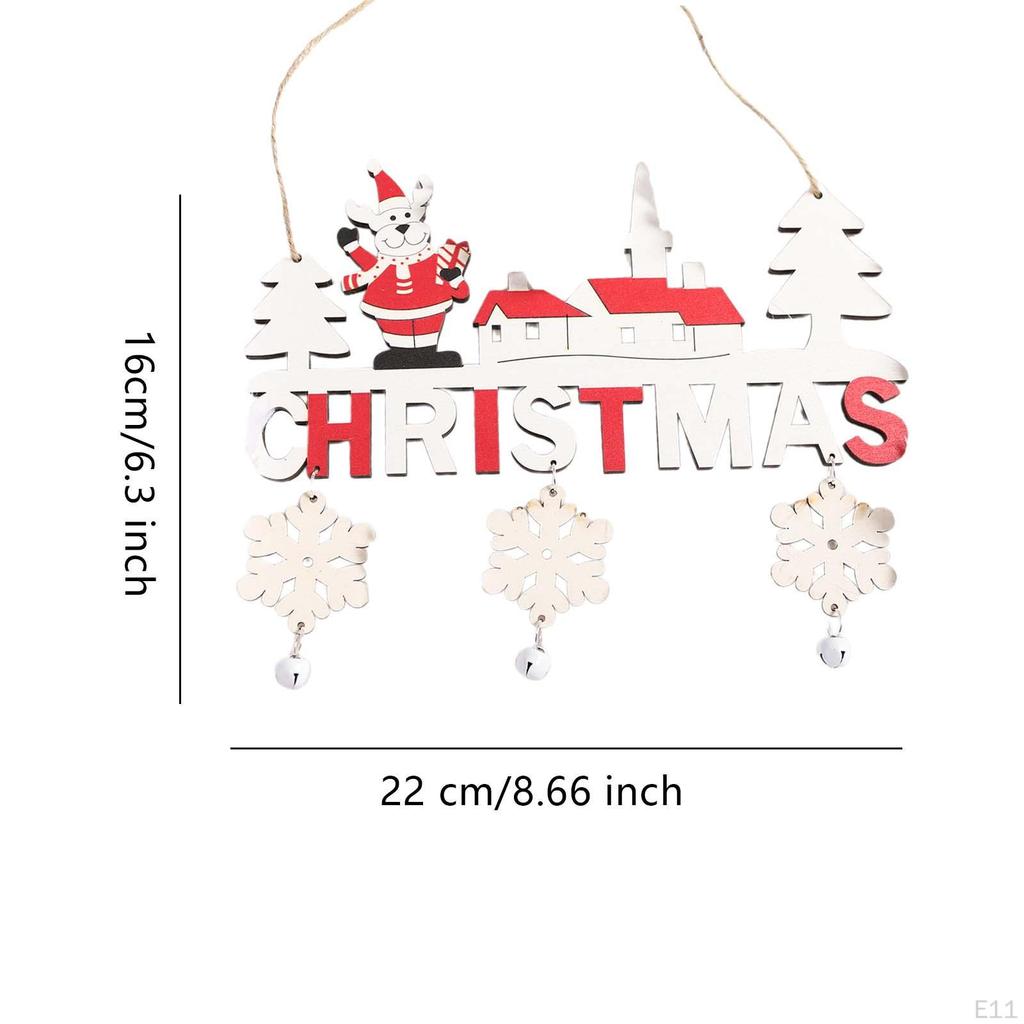 Christmas Wooden Pendant with Bells for Door Sign And Wall Decor
