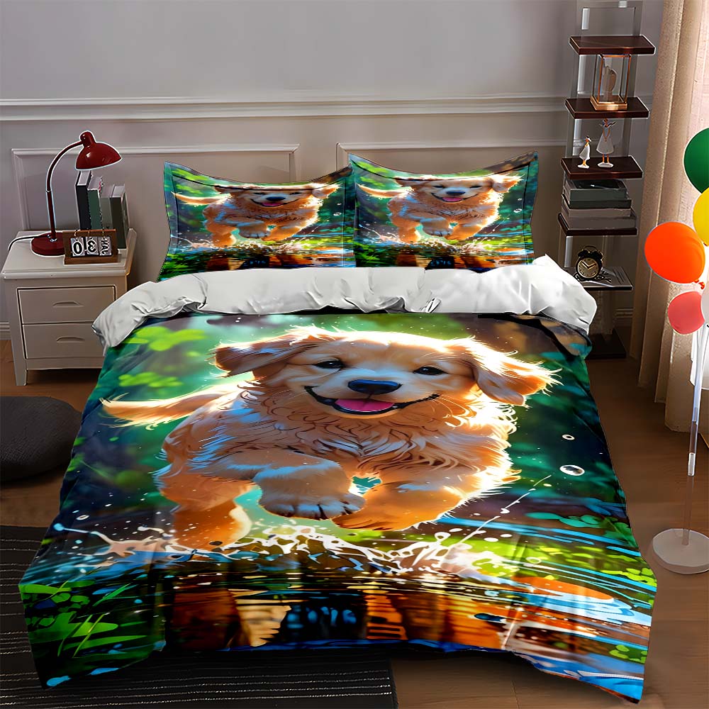 

Golden retriever splashing. Bedding Duvet cover sets Duvet covers Pillowcases gifts (1 * Duvet Cover 2 * Pillowcases, without duvet insert) 135x200cm