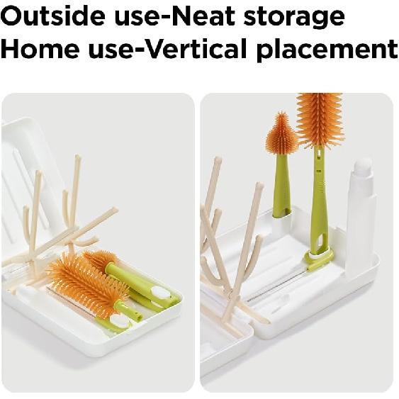 YOTIME Travel Bottle Brush, Travel Bottle Cleaner Kit with Foldable Bottle Drying Rack, for Visit Friends and Relations, Baby Travel Essentials, BPA