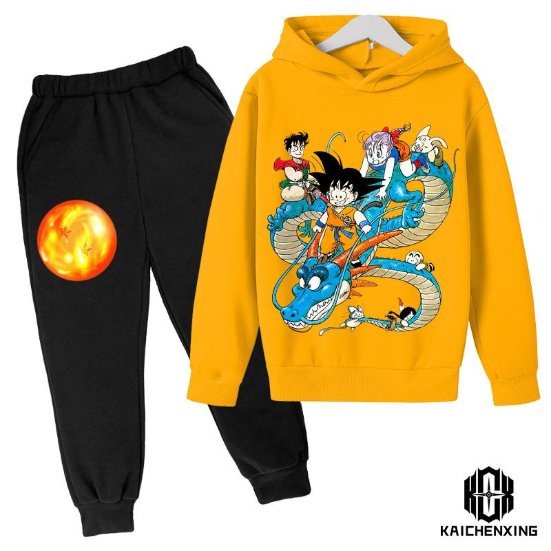 

Толстовка с капюшоном Dragon Ball, детская весенняя повседневная спортивная одежда для мальчиков и девочек, толстовка Wukong, комплект с капюшоном и брюками, костюм для детей