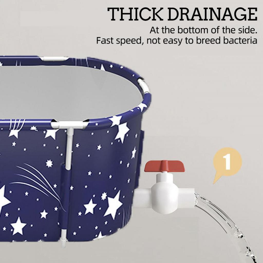 120CM Folding Bathtub Spa Bathtub Adult Children Swimming Pool Portable Plastic Bathtub Bath Bucket Insulation Bathing Bath Tub Double Drain 6 Layer