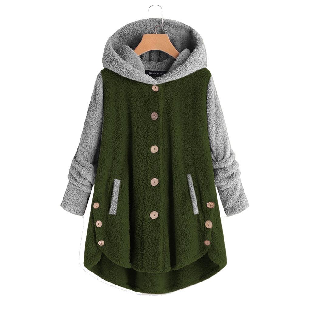 Damen Knopfleiste Plüschtop Colorblock Langarmjacke