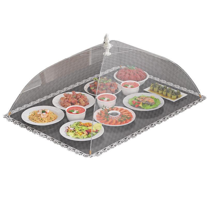 1pcs Foldable Rectangle Mesh Food Cover Household Kitchen Storage Dish Protector with Insect-Proof Net Meal Cover