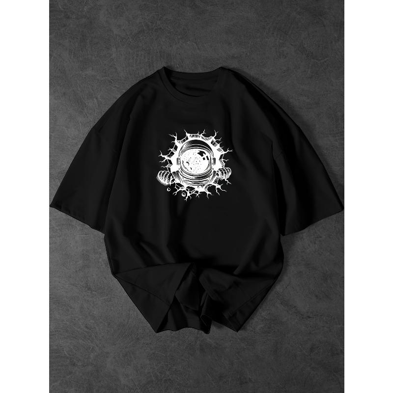 Europäische Größen Lustiges Astronauten-Grafik-T-Shirt - Atmungsaktiv, Rundhalsausschnitt, Kurze Ärmel - Ideale Herren-Streetwear, Kurzarm-T-Shirt, Herren-T-Shirt