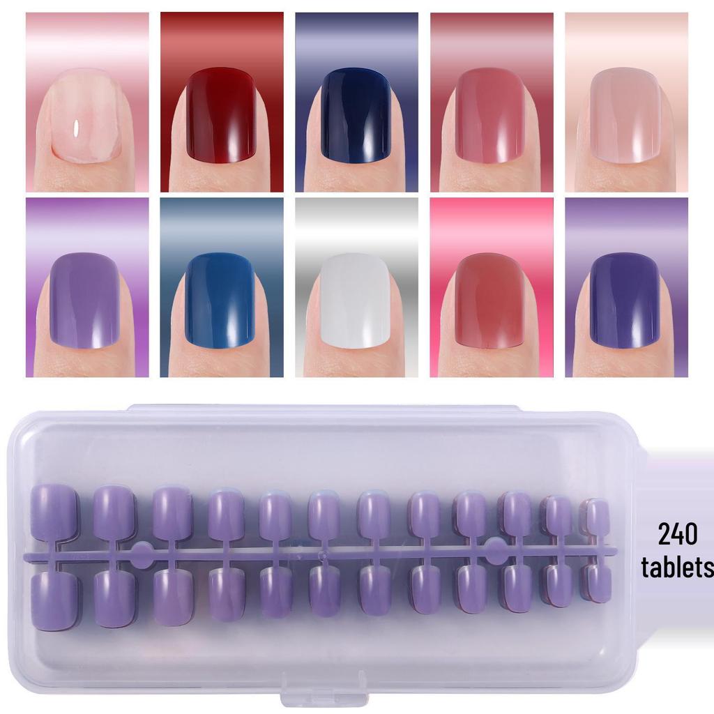 Colored Glitter Nail Art Tips - 240-Piece Set with Various Styles and Multiple Colors, Boxed Fake Fingernail Stickers