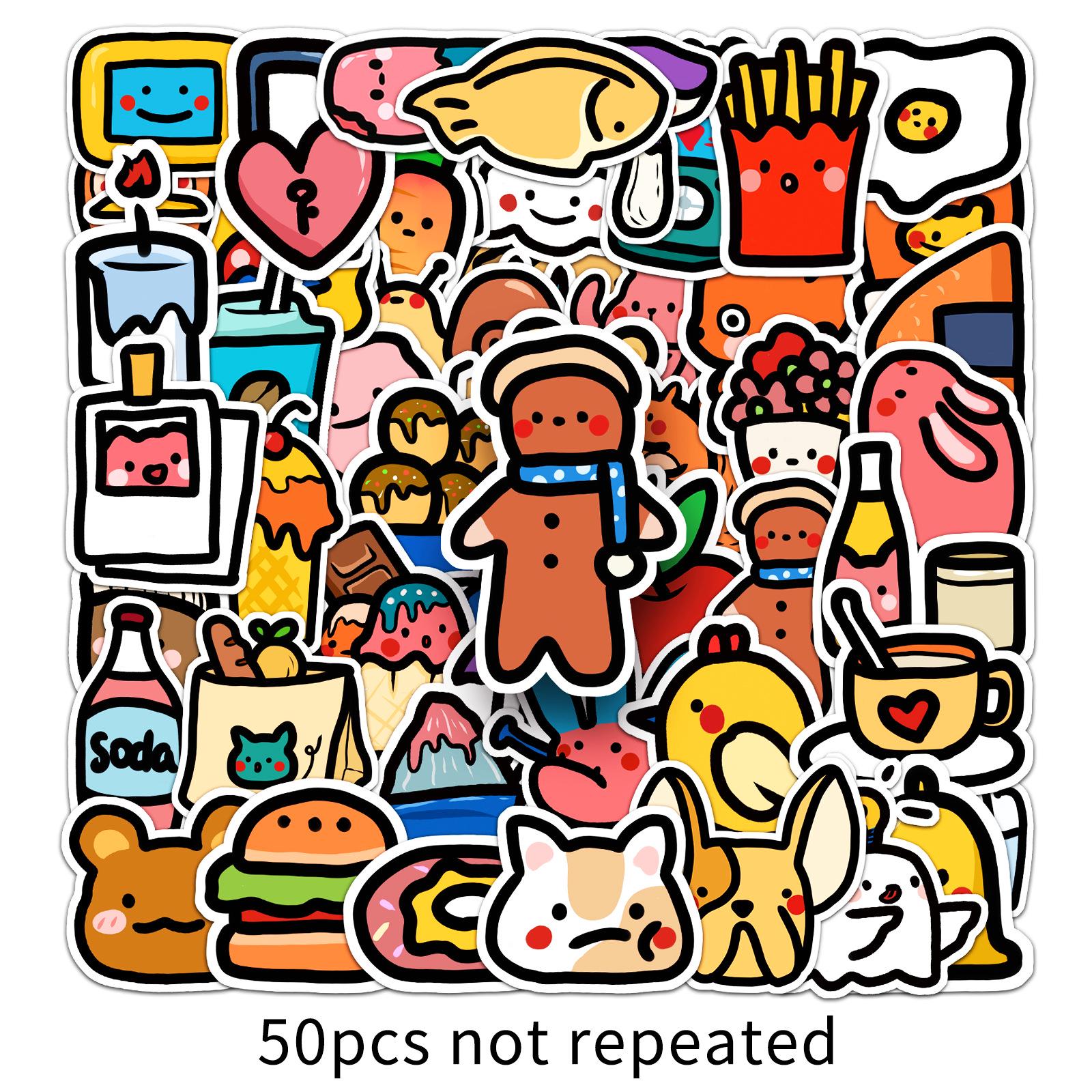 50 Sheets of Hand-Drawn Cute Cartoon Graffiti Stickers for Diary and Card Making