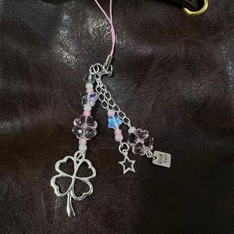 Stylish Lucky Clovers Phone Charm Handmade Craft Supplies Acrylic and Alloy Phone Chain for Bags and Adults Daily Use
