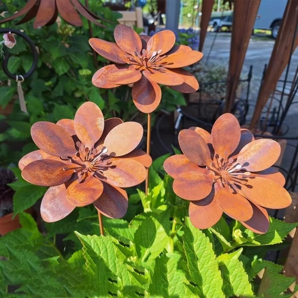 1/3 PCS Weather Resistant Floral Stake Metal Three-Dimensional Flower Ornament Garden Decoration