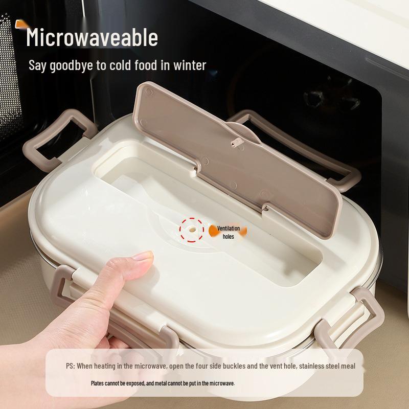 304 Stainless Steel Insulated Bento Lunch Box with Built-in Soup Bowl and Five Compartments