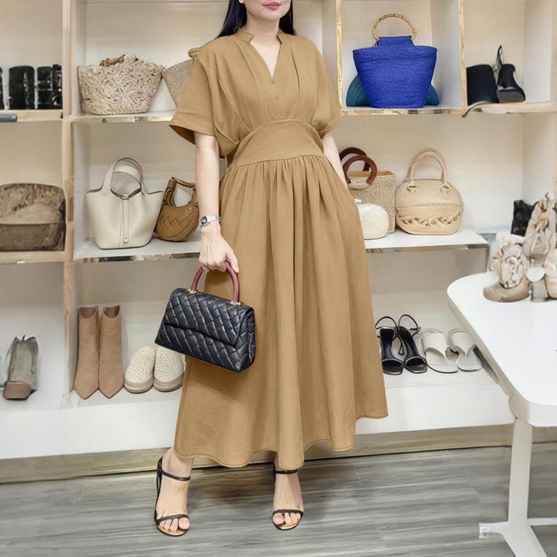 

ZANZEA Women Casual V-Neck Loose Half Sleeve Long Dress 2XL хакі