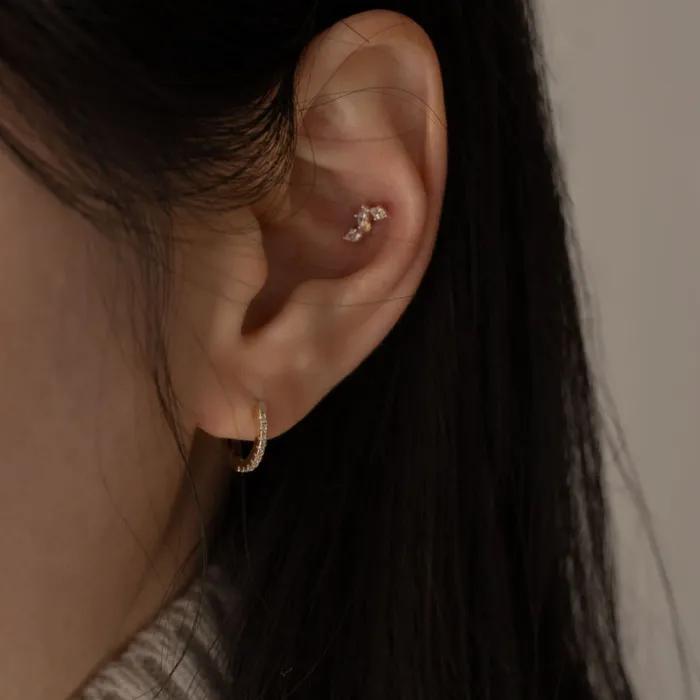 14k slim pave cubic one touch earring (2size)
