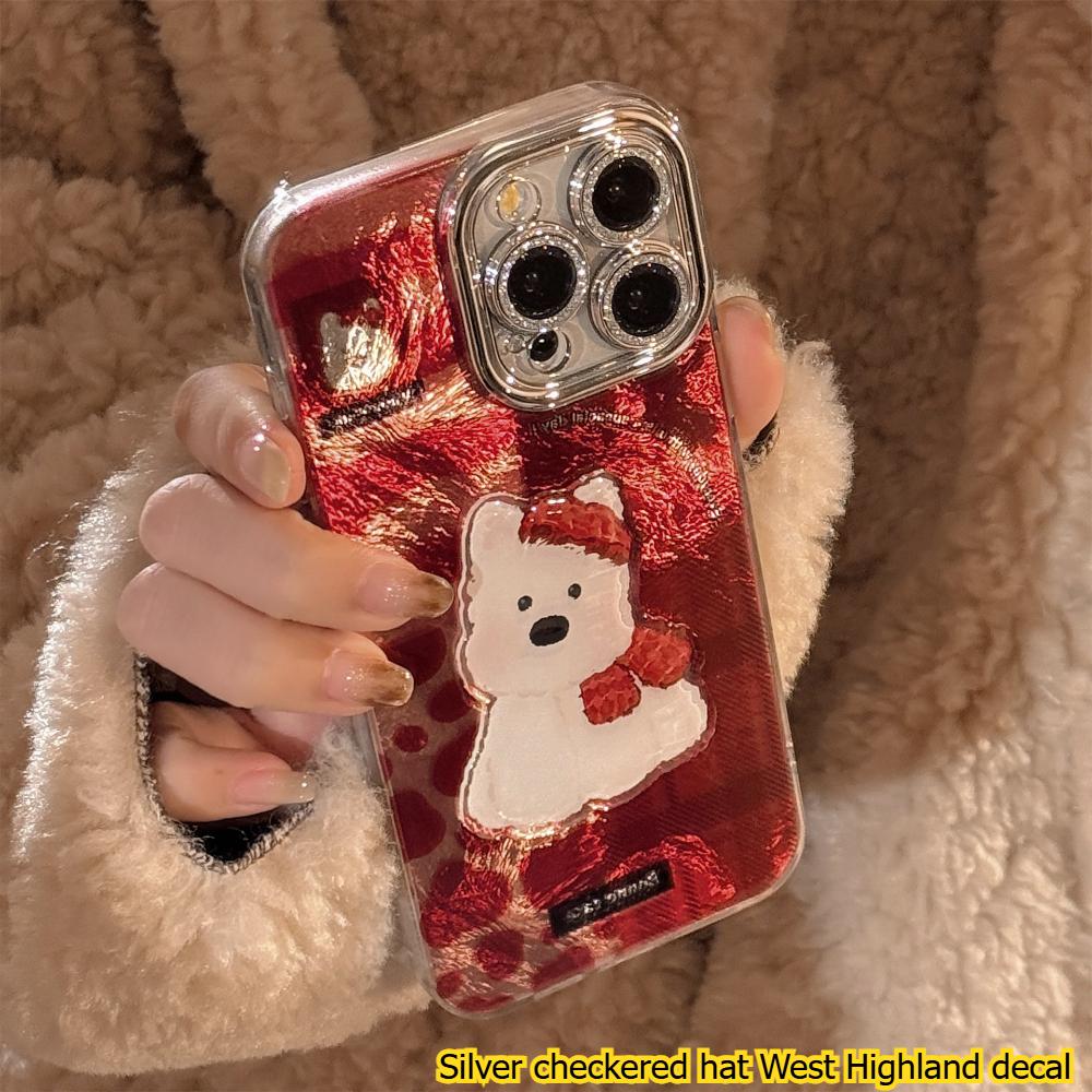 Red Plaid West Highland Style Phone Case for IPhone 17 Pro Max, Apple IPhone 16, 3D Cartoon High-quality Protective Case