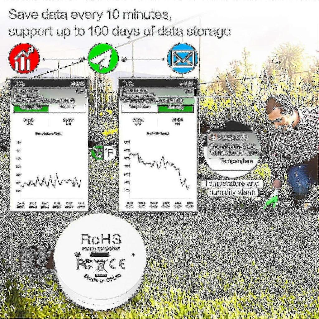 Drahtloses Thermometer Hygrometer, Oria Mini Bluetooth 5.0 Feuchtigkeitstemperatursensor mit Datenexport und Warnmeldungen