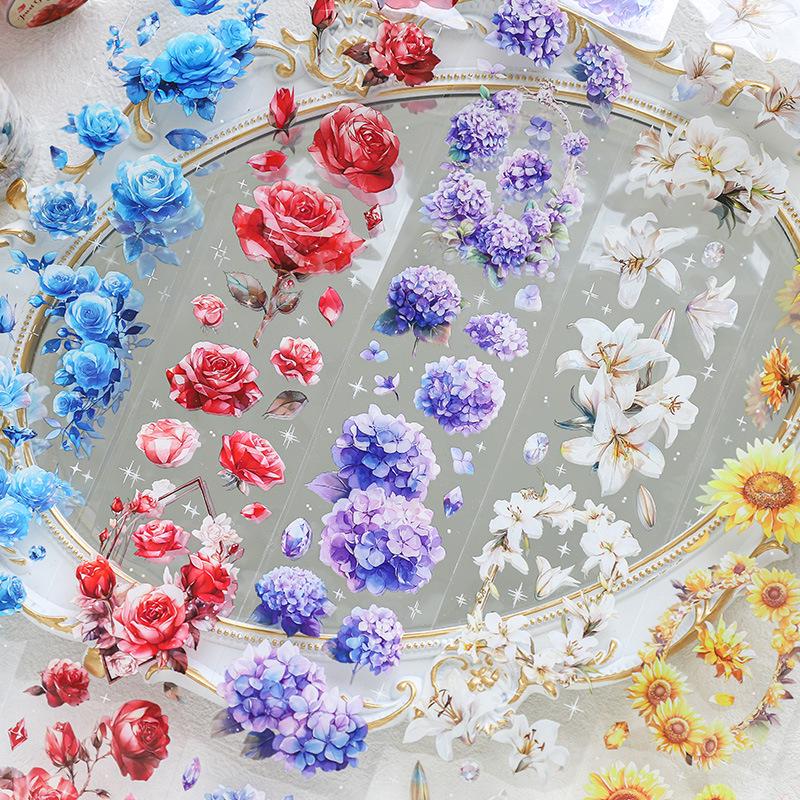 Gem Garden Series PET Tape Notebook: European Rose & Flower Collage, 6 Designs