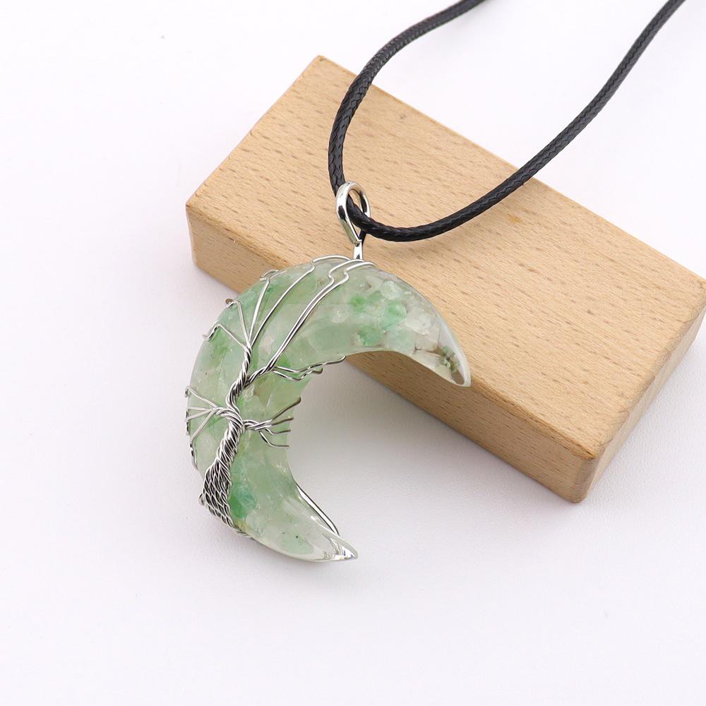 Chakela Natural Crystal Resin Tree of Life Crescent Moon Pendant Necklace N755