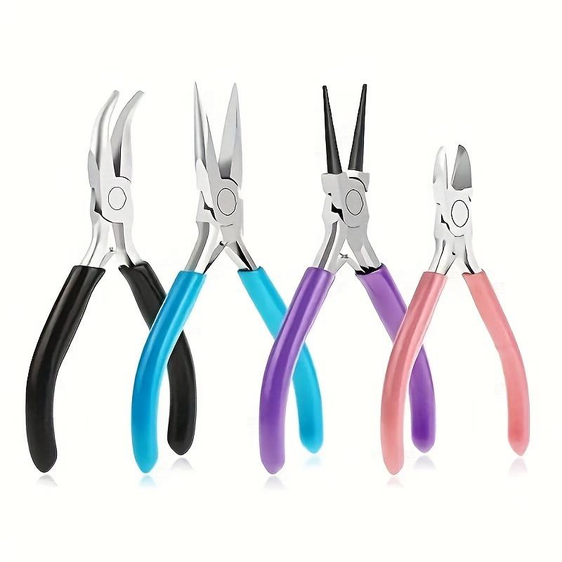 4-piece Jewelry Making Pliers Needle Nose Round Wire Cutting Machine and Curved Nose Pliers Comfortable Handle DIY Craft Toolkit.