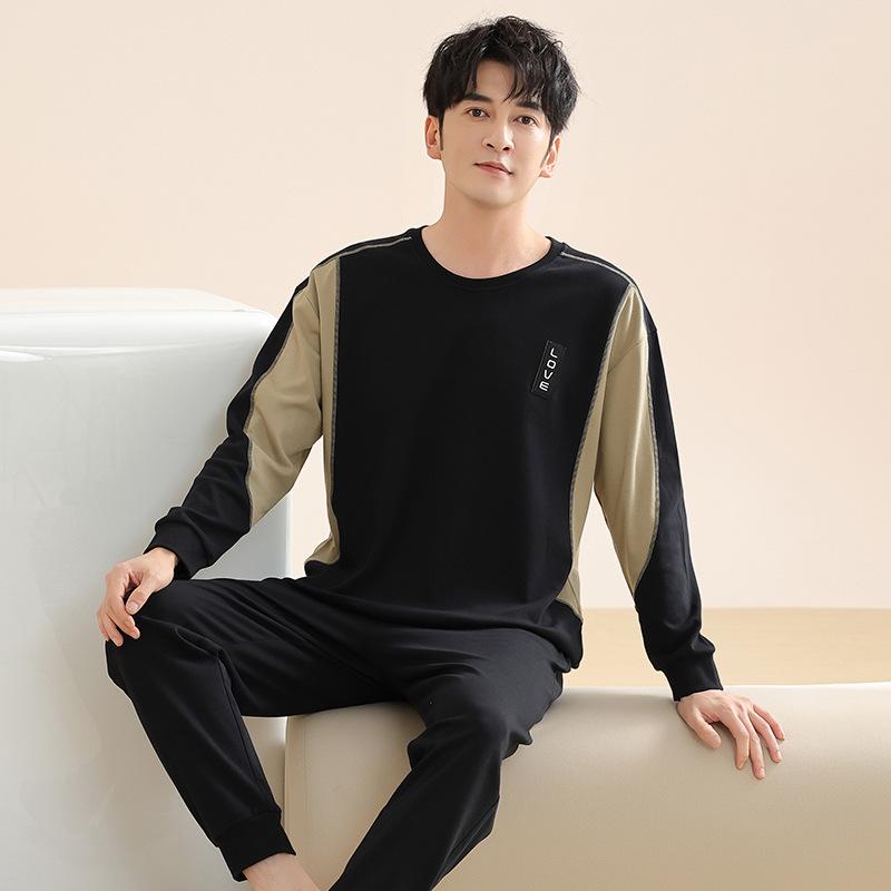 Pajamas men's autumn long-sleeved pure cotton fashion letters men's casual sports cotton loungewear suit can be worn outside
