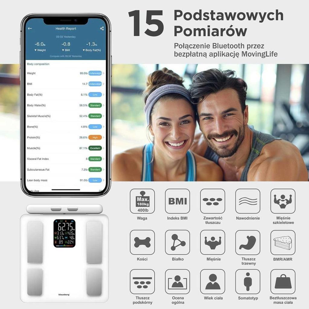 Analityczna waga łazienkowa smart ios android klausberg kb-7857