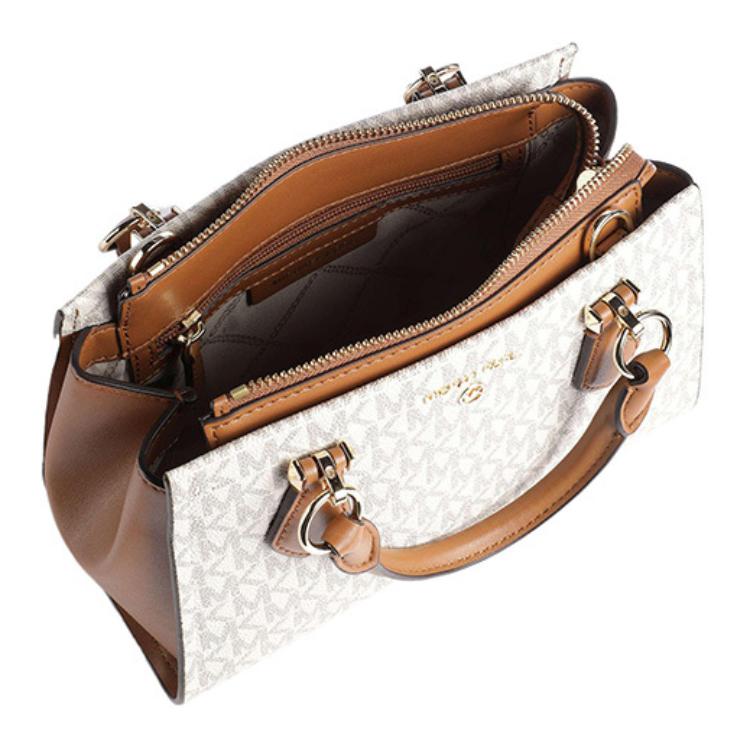 Michael Kors Mk Crossbody Logo Letter Badge Coated Canvas Small Bucket Handbag Medium Women Handbag Gold Ivory Brown 32F2G6AC1B-149