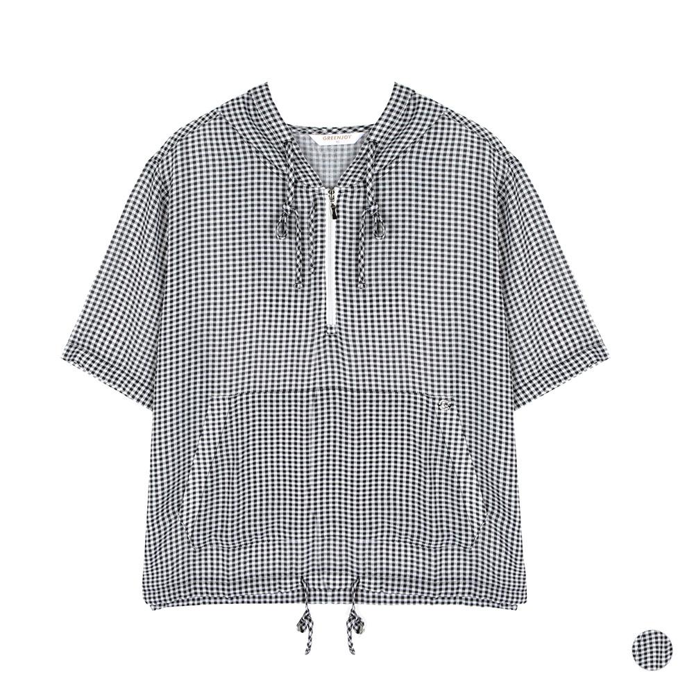 Green Joy Women S Check Hooded Half-Zip Shirt Black/090