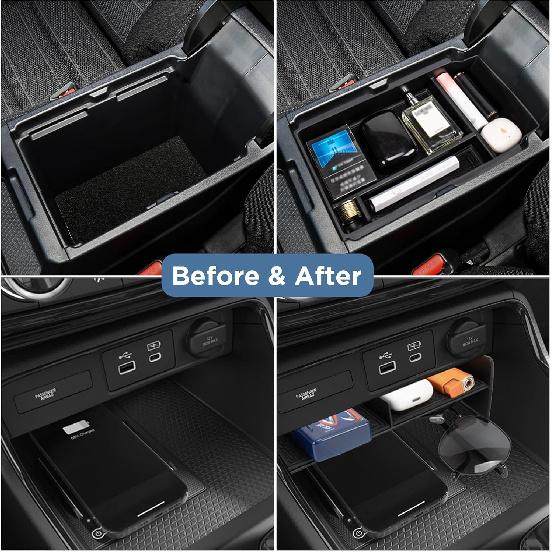 Carwiner 3PCS Center Console Organizer Compatible With -2025 Honda CRV Accessories Armrest Hidden Drawer Storage Box For 2024 Honda CR-V Accessories