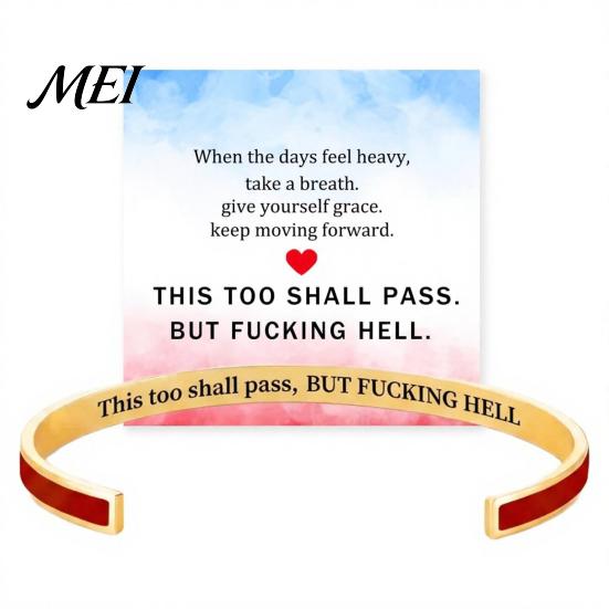 Resilience Reminder Bracelet This Too Shall Pass Mantra Cuff Bracelet, Hidden Message Engarved Stylish Encouragement Accessory Inspirational