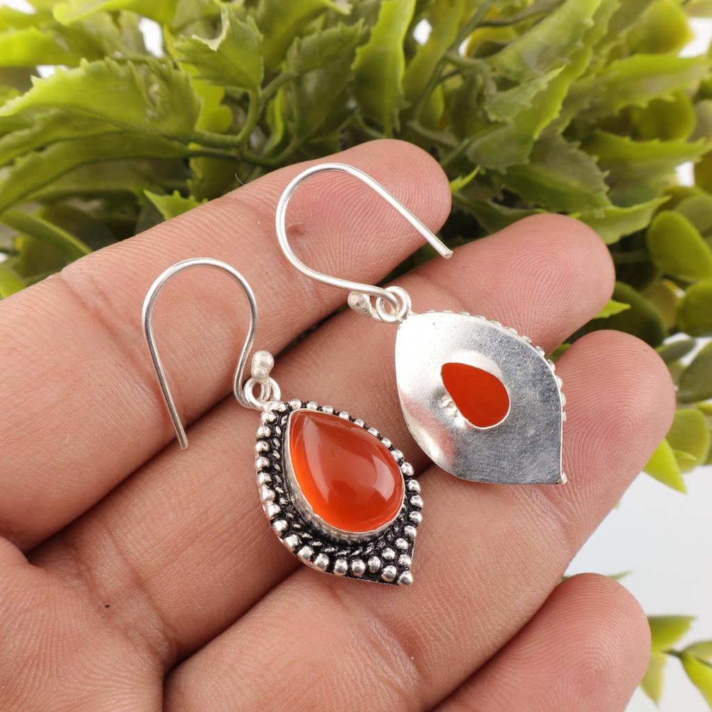 Cercei Carneol, Piatră Prețioasă Naturală Cercei din Argint Sterling Solid 925, Bijuterii Handmade, Cadou de Ziua de Naștere și Aniversare Pentru Ea