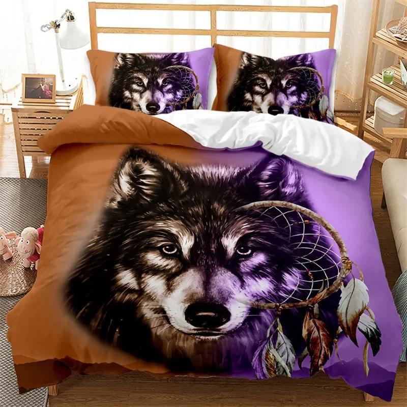Wildtier Wolf Bettbezug Waldtier Vollständiger Bettdeckenbezug für Jungen MädchenAurora Bettwäsche-Set Stern Galaxie Himmel Tagesdecke Bezug