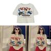 Vintage American Style T Shirt For Women With Cotton Material And Cartoon Print For Summer Casual Wear
