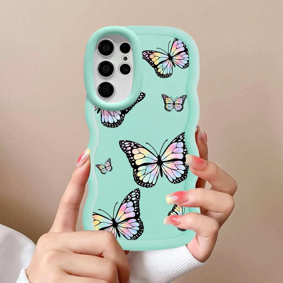 Soft Phone Cover Case for Samsung Galaxy A25 S24 S23 Plus S22 Ultra S25 S20 FE A26 S21 A54 A24 A55 A35 A36 A34 Blue Butterfly