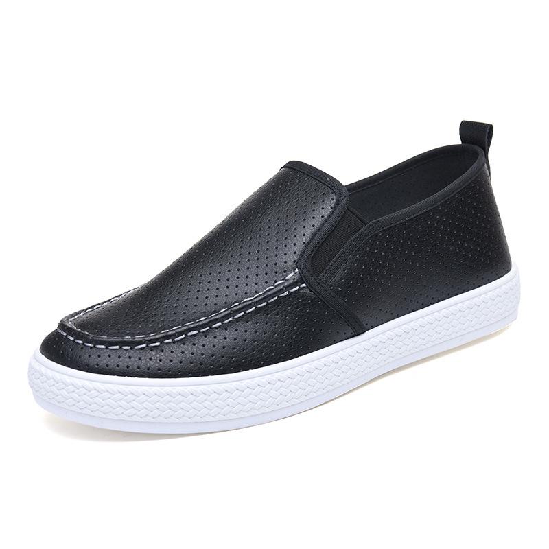 Men s White Perforated Non-Slip Slip-On Casual Leather Work Shoes Size 41
