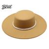 Wedding Guest Fashion Hat Wide Brim Wool Felt for Women Vintage Flat Top Fedora Classic Cap with Faux Pearl Trim Elegant Winter Autumn Accessories