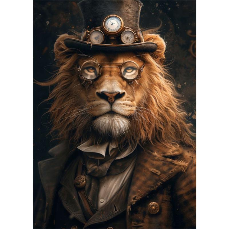 Cool Steampunk Animals Portrait Canvas Print Posters Pictures Retro Animal Wall Art Painting Mural for Living Room Home Decor