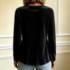 Women's Casual Color V-Neck Long Sleeve Loose Fit Pullover Top for Everyday Wear
