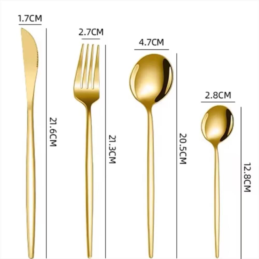 24Pcs Gold Tableware Sets Stainless Steel Cutlery Knife Tea Fork Coffee Spoon Flatware Dishwasher Safe Dinner Kitchen Dinnerware